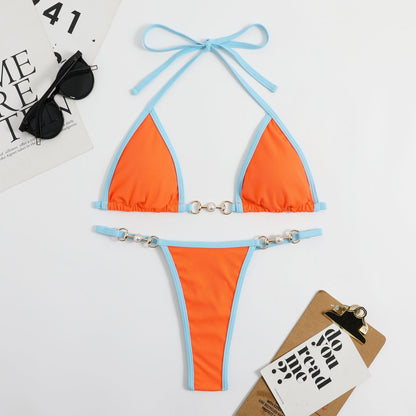Color Block Halter Backless Swimwear