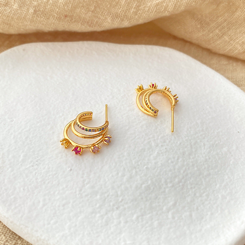 Colorful Zircon Rose Stud Earrings