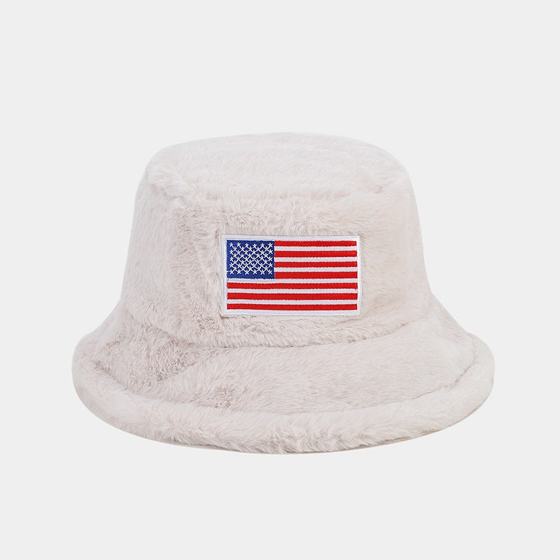 Winter American Flag Fuzzy Warm Bucket Hat