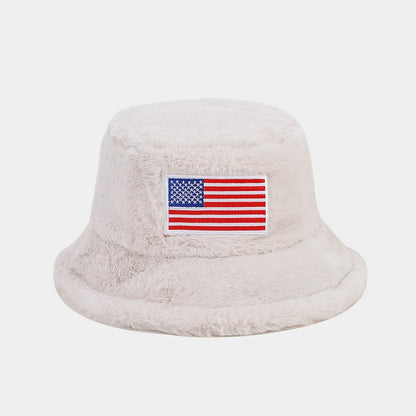 Winter American Flag Fuzzy Warm Bucket Hat
