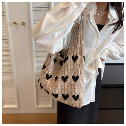Love Print Color Block Simple Knit Shoulder Bag