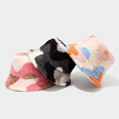 Cute Color Contrast Faux Sherpa Bucket Hat