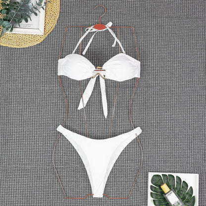 Solid Color Strapless Triangle Bikini Swimwear