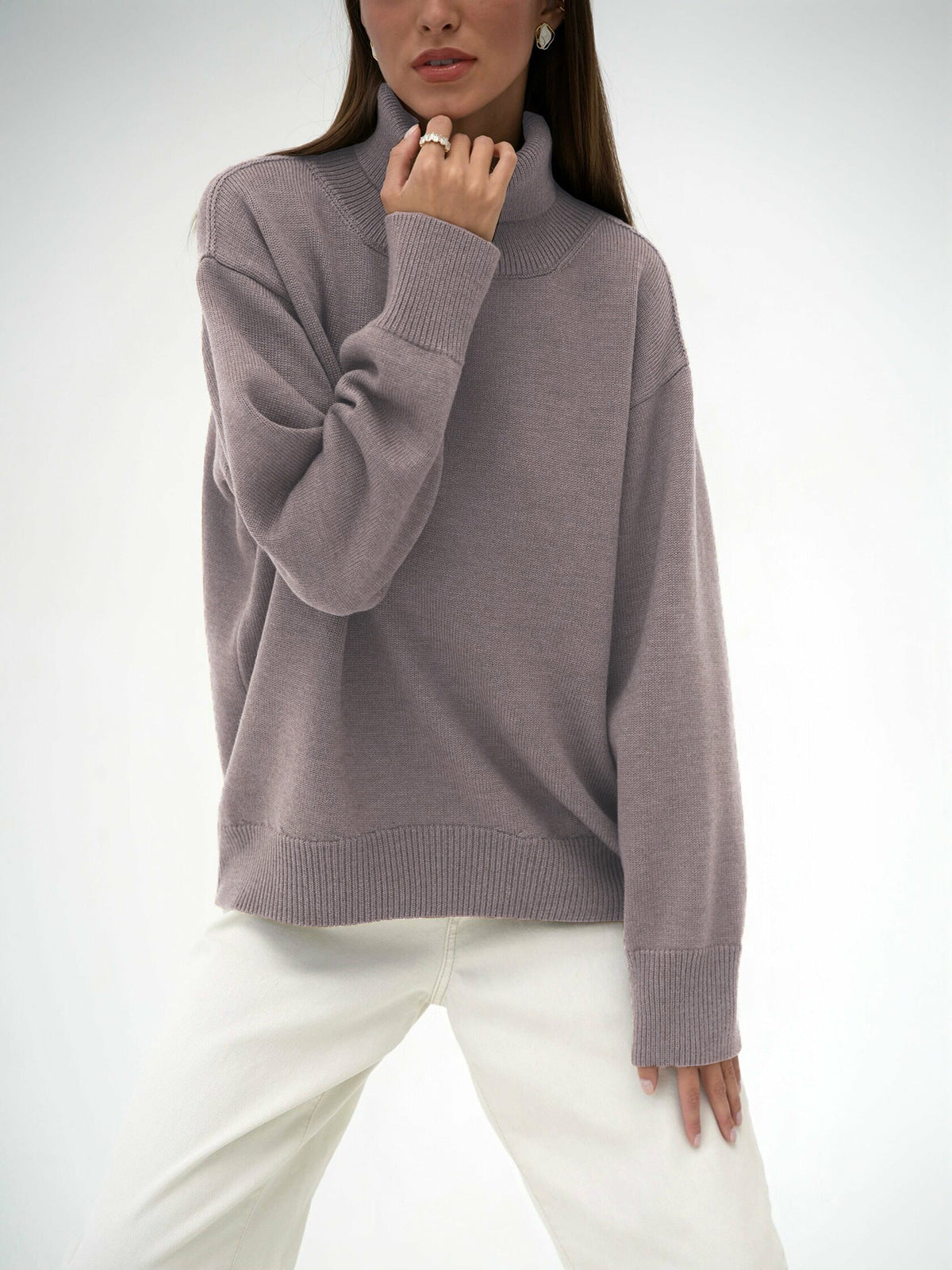 High Collar Loose Solid Color Sweater