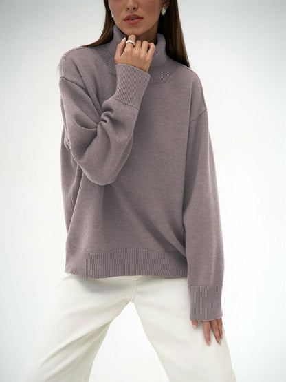 High Collar Loose Solid Color Sweater
