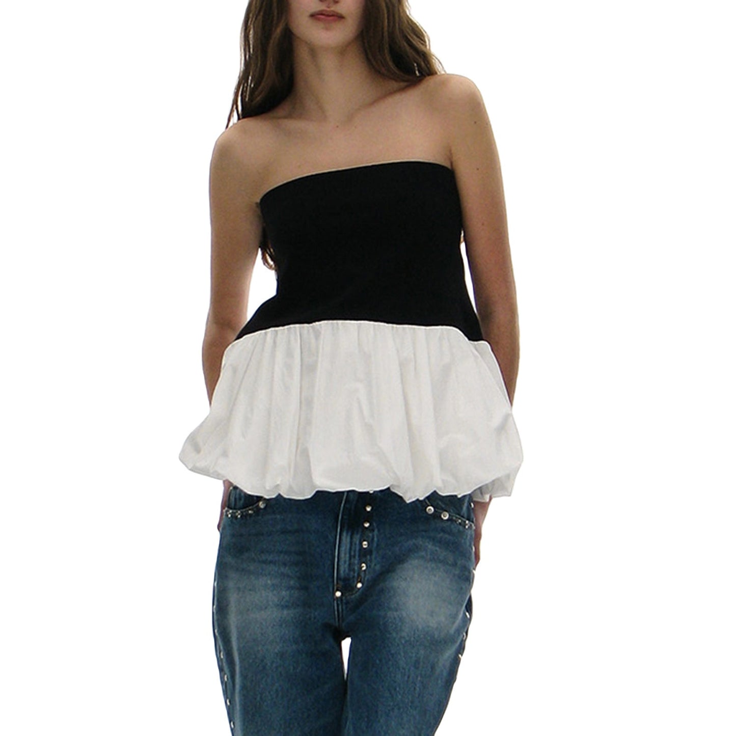Puffy Color Block Slim Mini Skirt