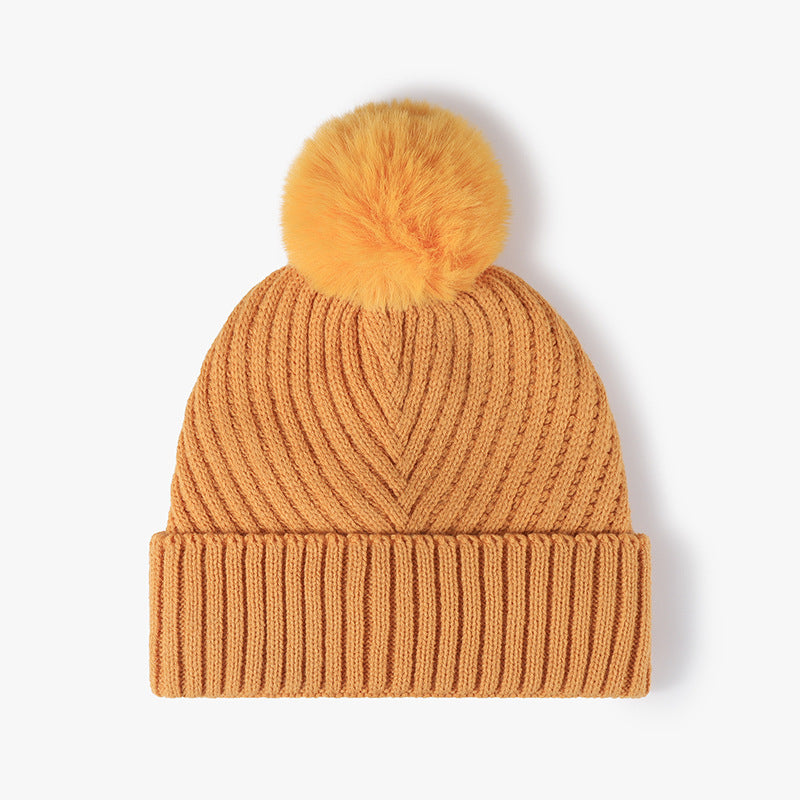 Solid Color Ribbed Knit Pom Beanie