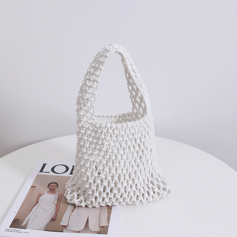 Solid Color Hollow Out Woven Handbag
