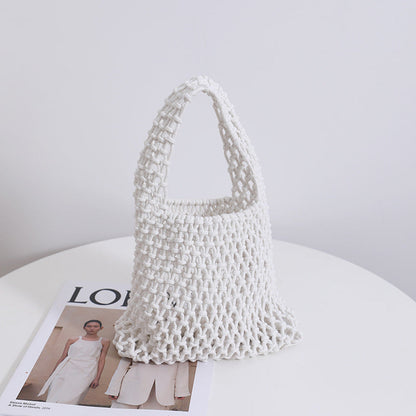 Solid Color Hollow Out Woven Handbag