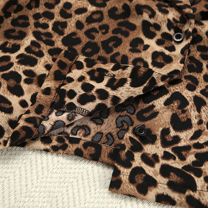 Leopard Print Lapel  Sleepwear Sets
