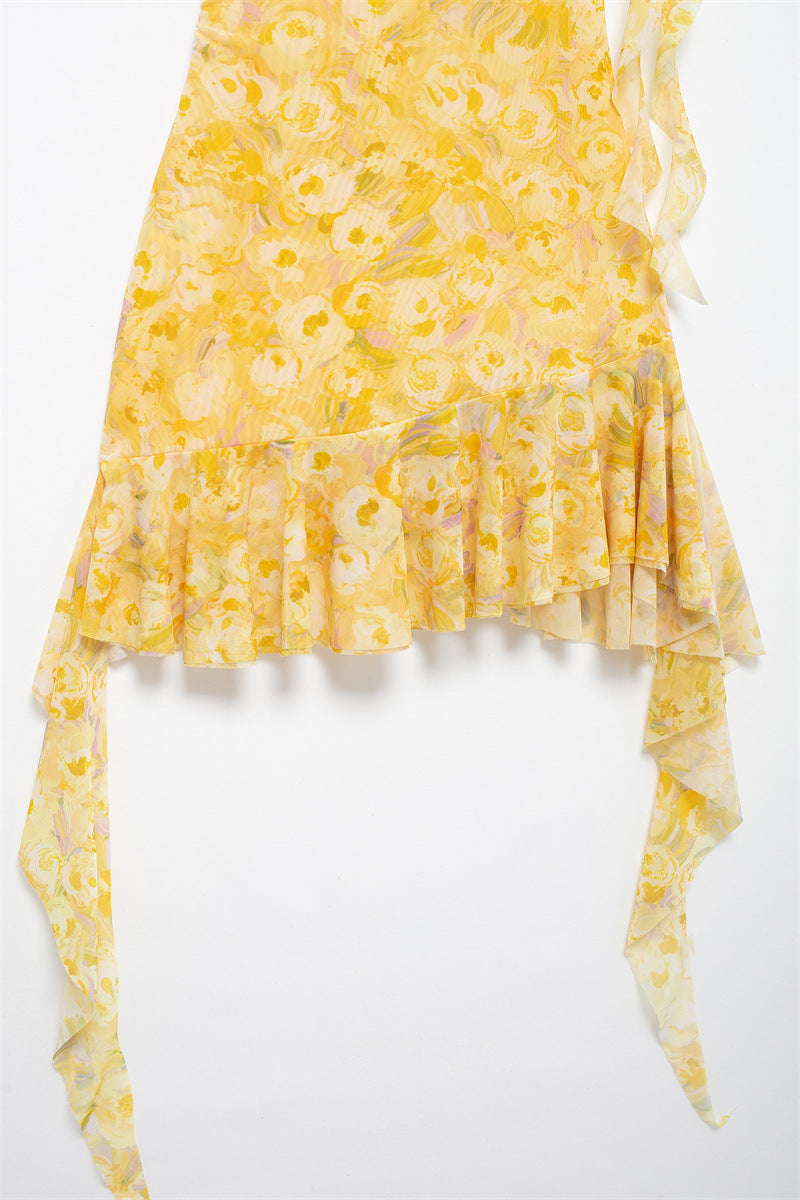 Sweet Pleated Printed Bodycon Mini Dress