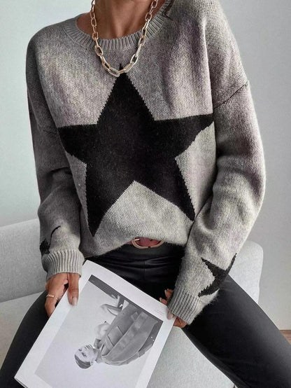 Round Neck Star Jacquard Pullover Sweater