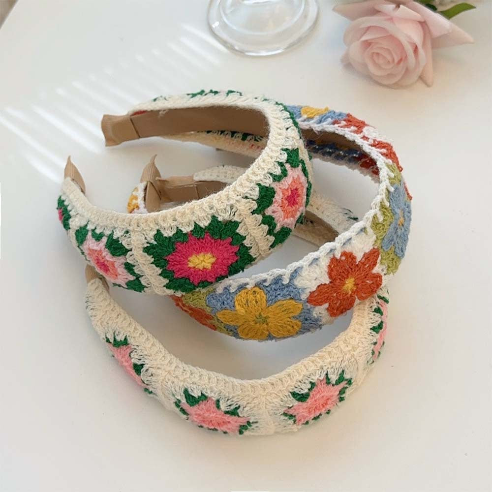Colorful Flower Knit Wide Headbands
