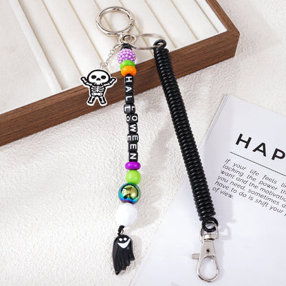 Halloween Cartoon Skull Beads Braided Bag Charm