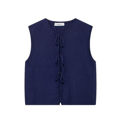 Round Neck Tie-Front Sleeveless Knit Vest