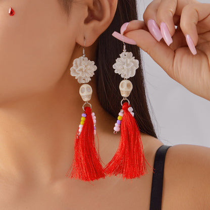 Funny Halloween Skeleton Tassel Drop Earrings