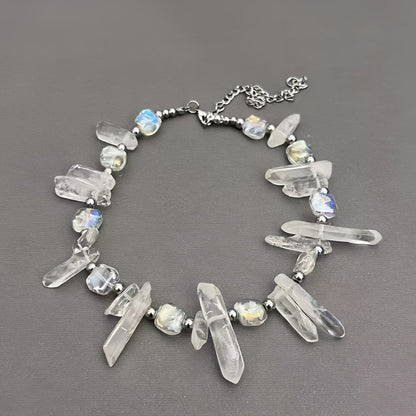 Minimalist Irregular Natural Ice Crystal Choker Necklace