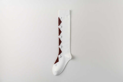 Minimalist Plaid Jacquard Cotton Calf Socks