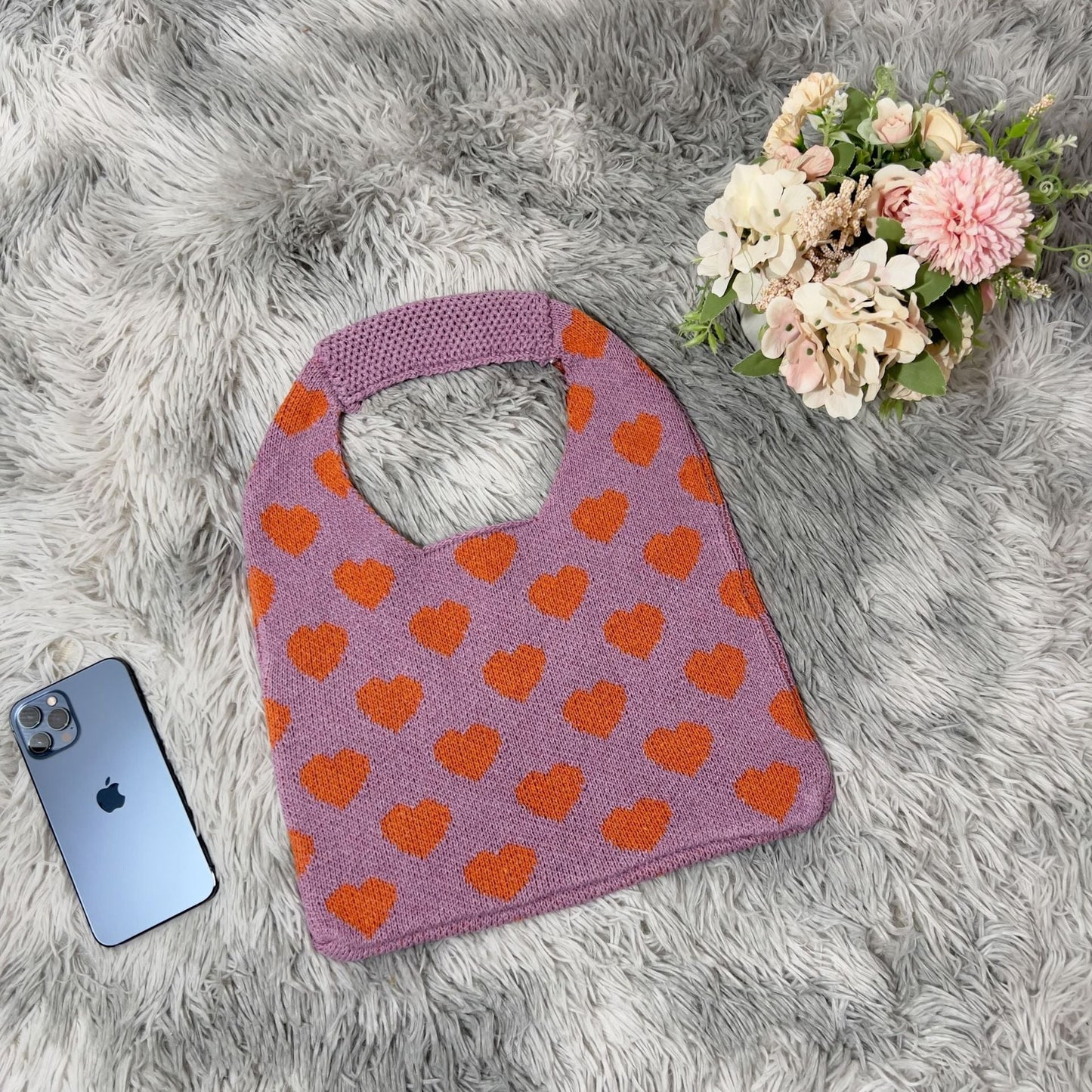 Cute Love Color Block Knit Shoulder Bag