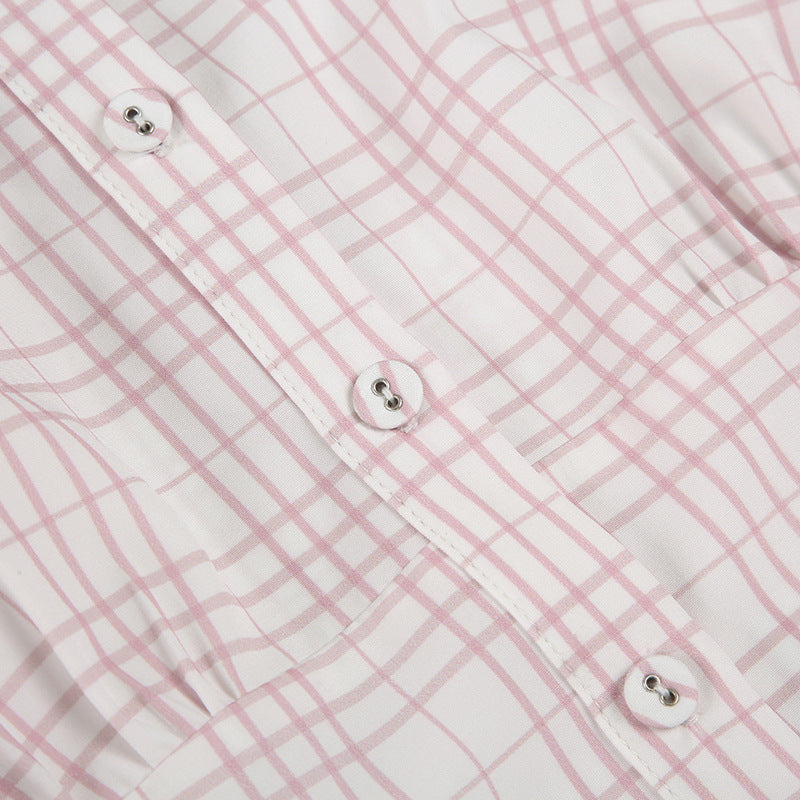 Color Block Plaid Short Sleeve Shirt