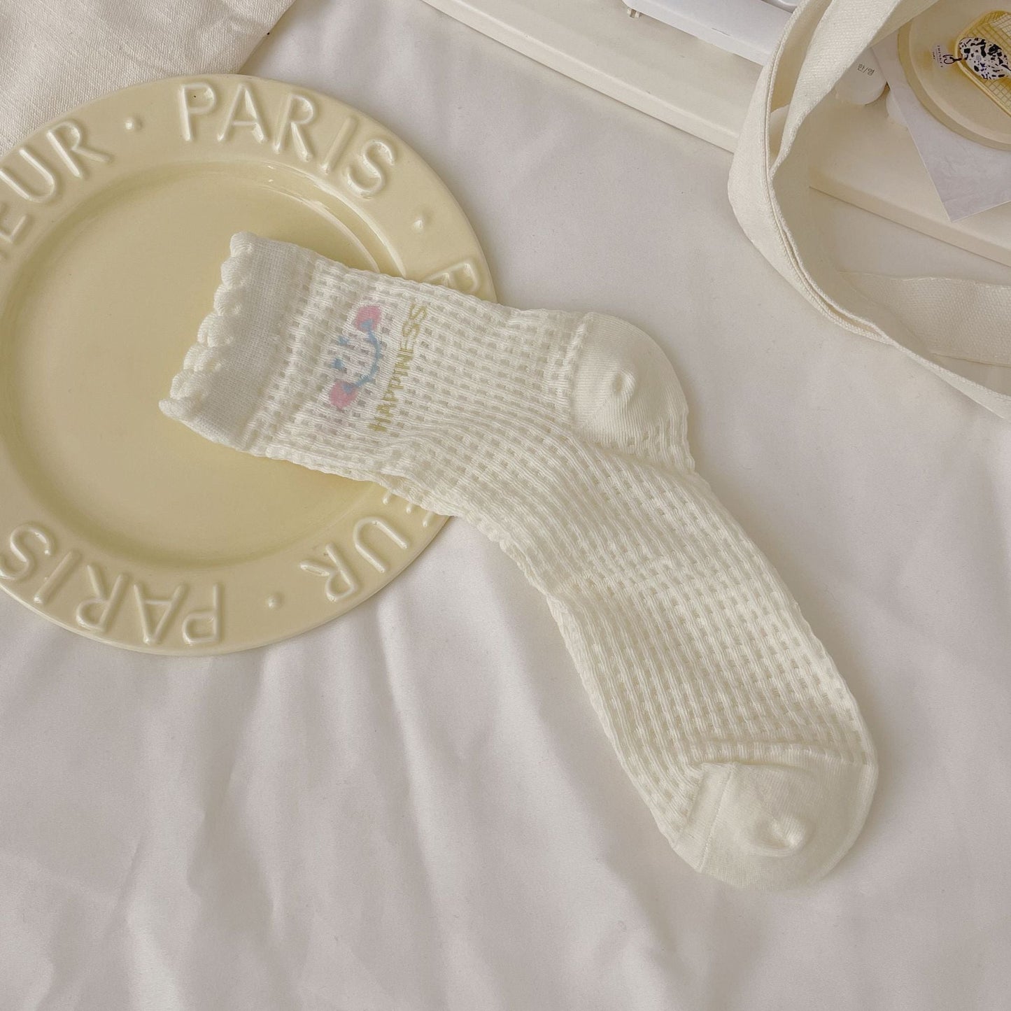 Cute Cartoon Print Mesh Slouch Socks