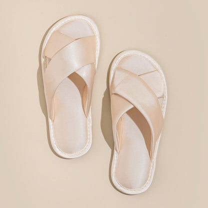 Solid Color Crossed Satin Slide Slippers