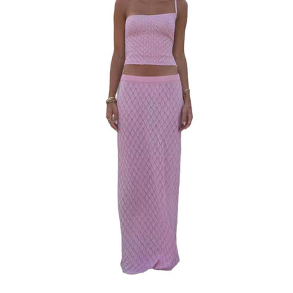 Knit Halter Crop Top and Maxi Skirt Sets