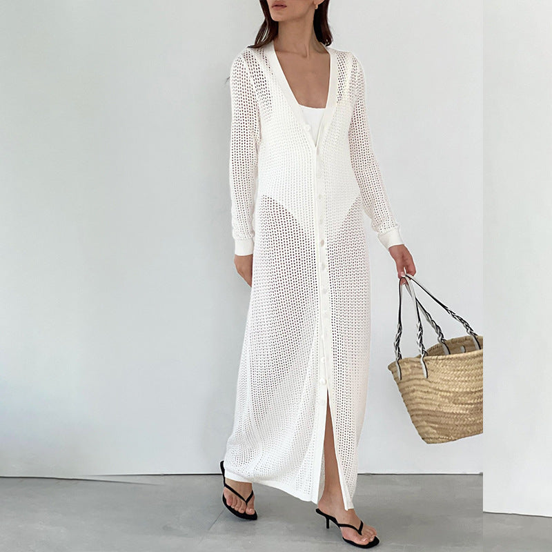 Solid Color Hollow Out Dress Cover Up