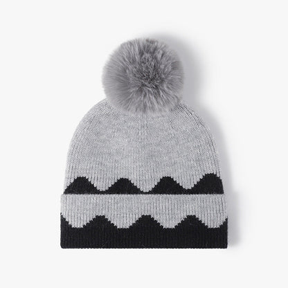 Contrast Color Simple Casual Knit Pom Beanie