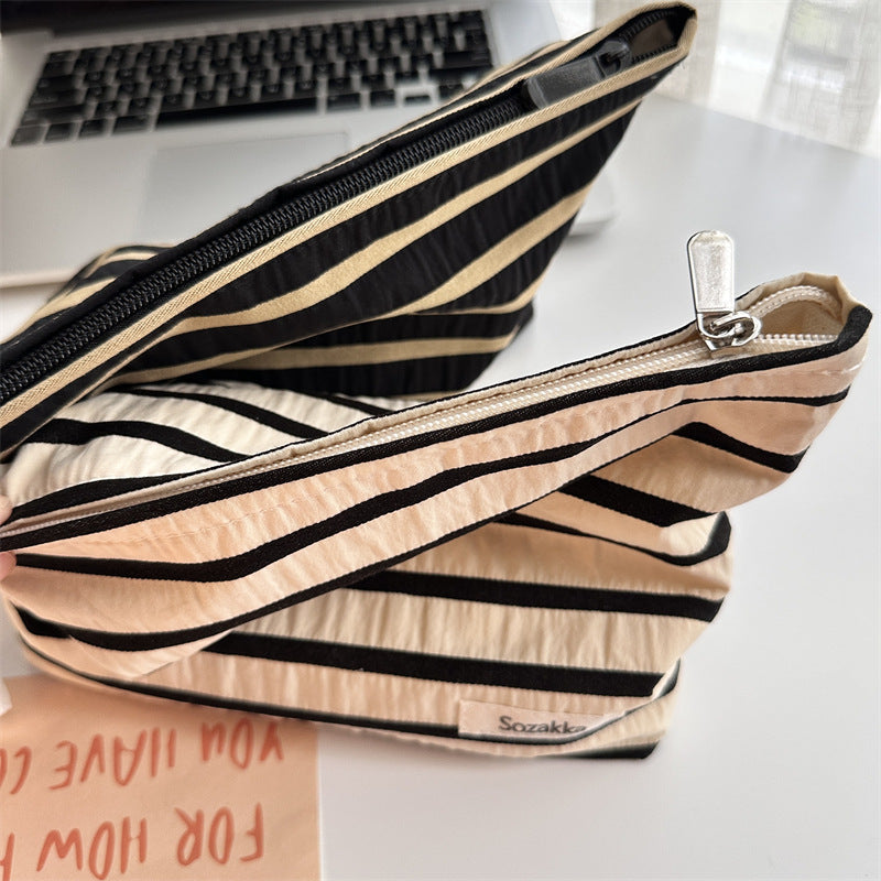 Striped Color Block Portable Simple Make Up Bag