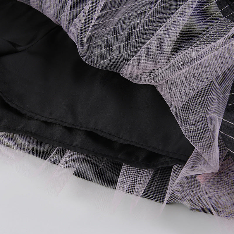 Striped Bow Lace Pleated Mini Skirt