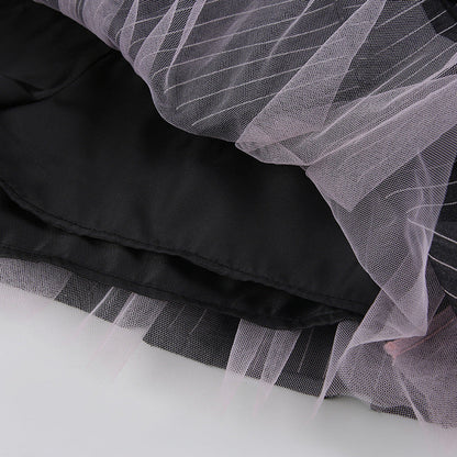 Striped Bow Lace Pleated Mini Skirt