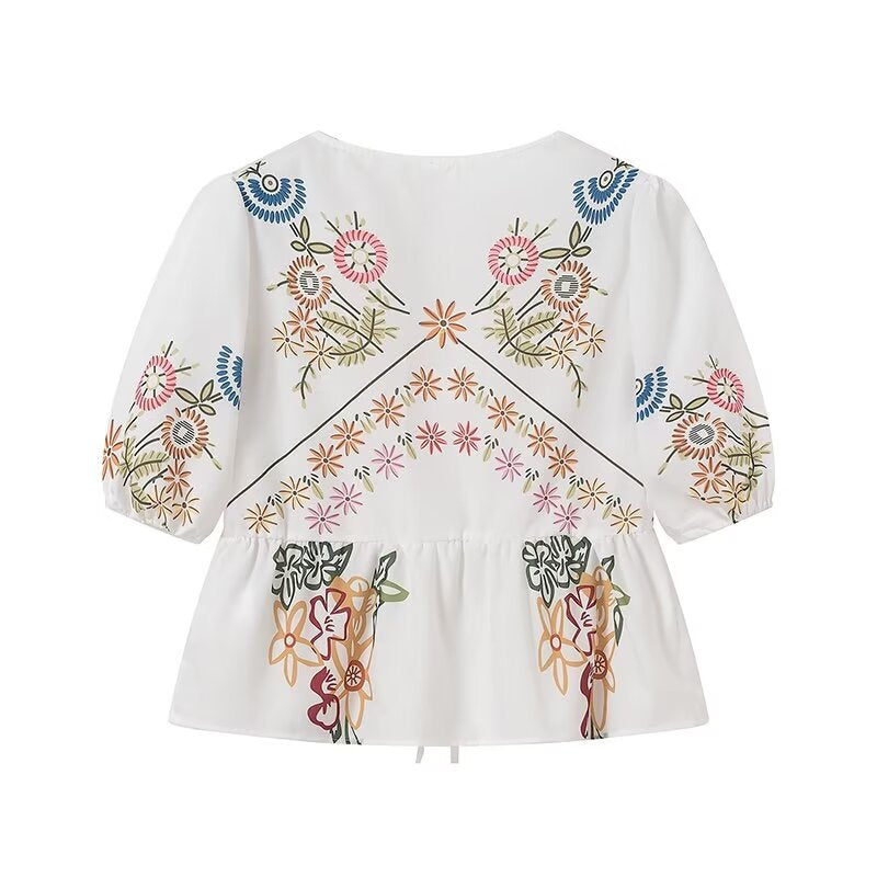 Trendy Flower Printed Tie Front Crop Top