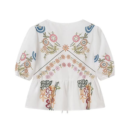 Trendy Flower Printed Tie Front Crop Top