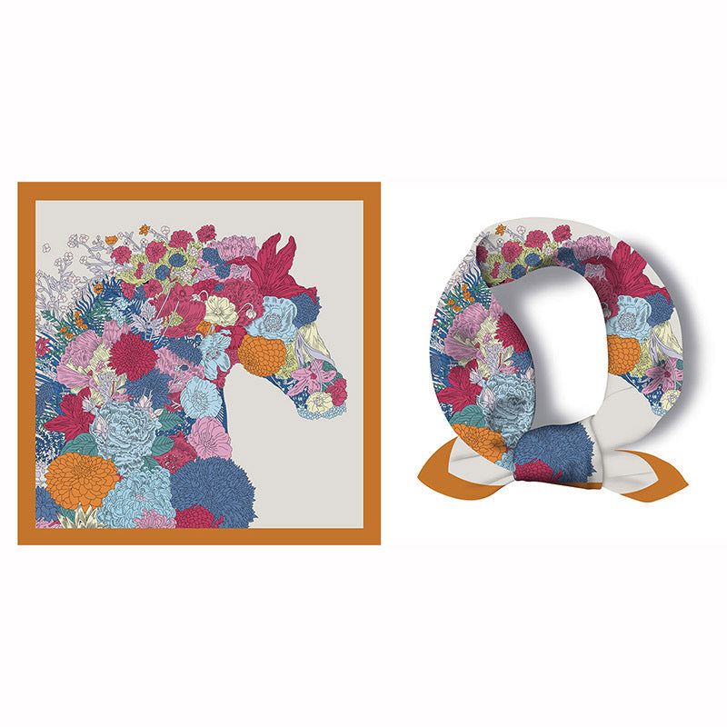 Colorful Tropical Print Square Silk Scarf