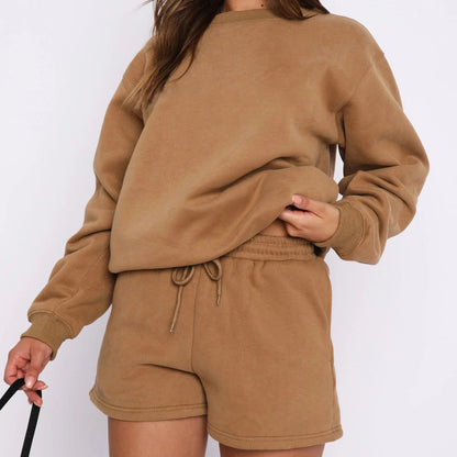 Solid Color Sweatshirt Short Loose Sets