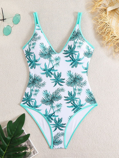 Sexy Floral Ptrint One-Piece Sporty Swimsuit