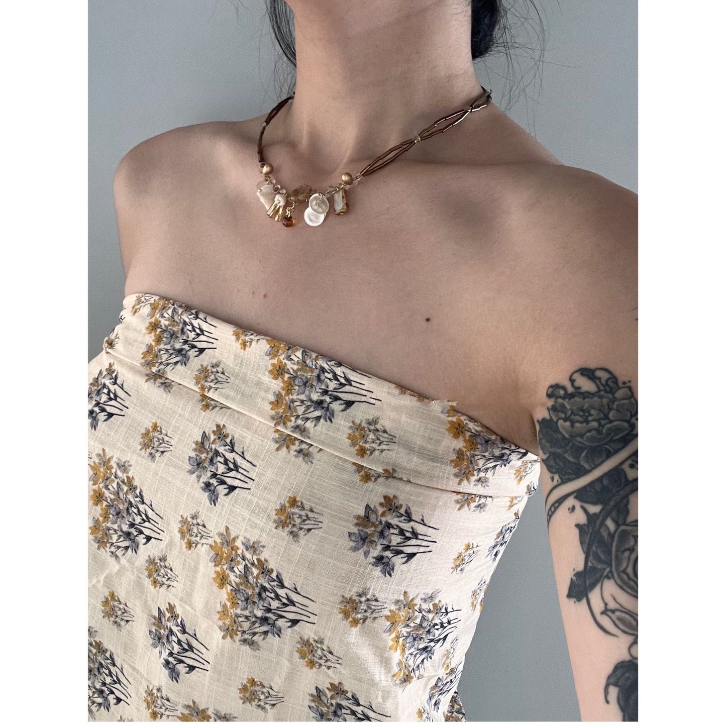 Vintage Double Layered Flower Beads Choker Necklace