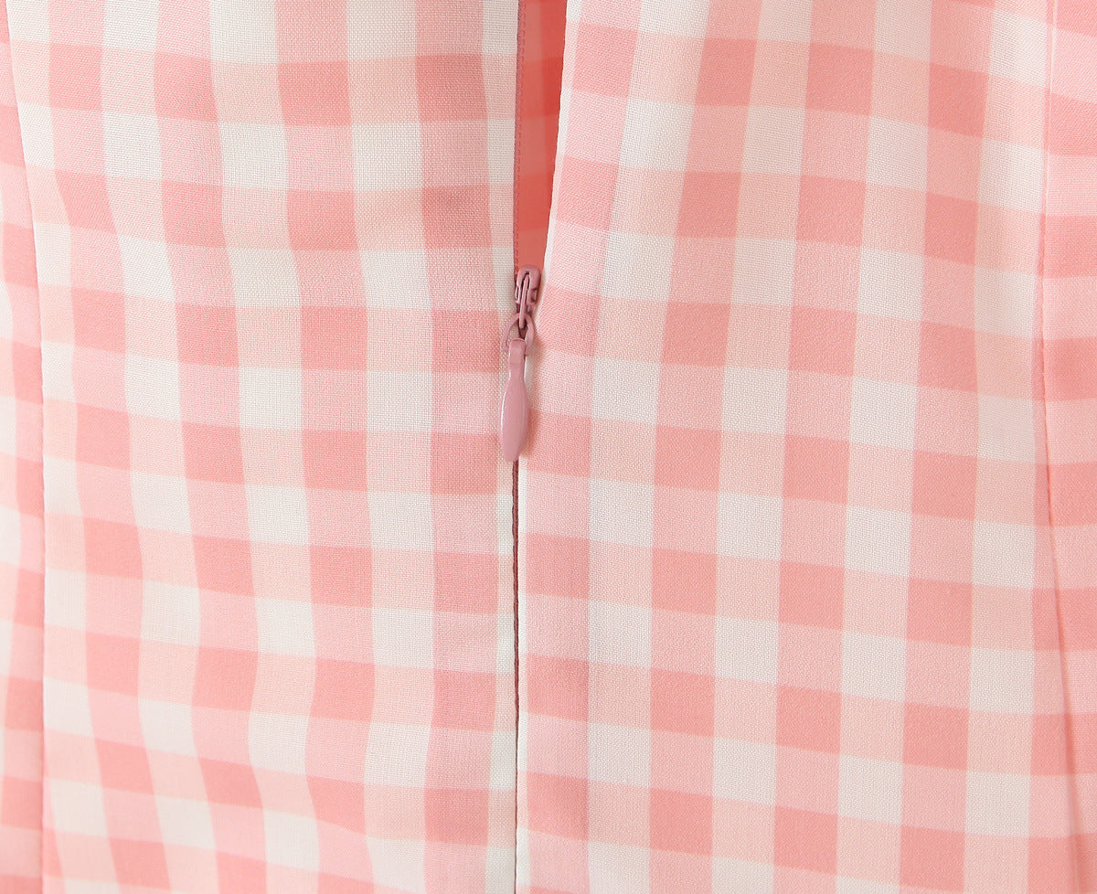 Sexy V-Neck Halter Plaid Maxi Dress