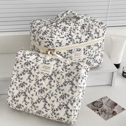 Flower Print Color Block Portable'Make Up Bag