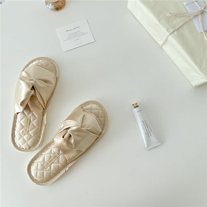 Elegant Cross Bow Satin Indoor Slippers