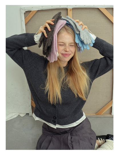 Solid Color Cute Plushed Knit Gloves