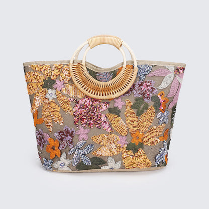 Elegant Sequin Embroidered Woven Tote Bag