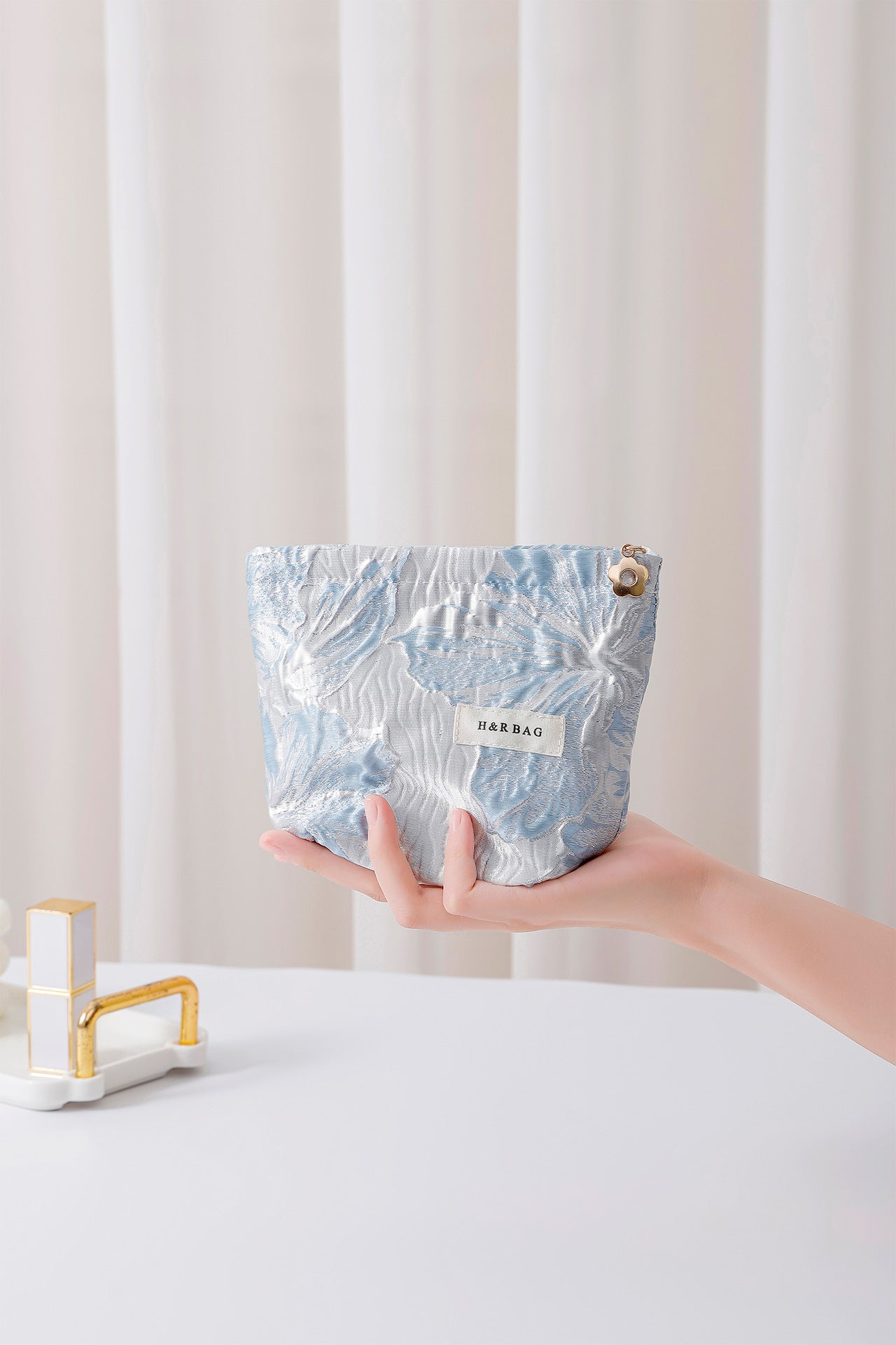 Simple Embossed Flower Makeup Bag