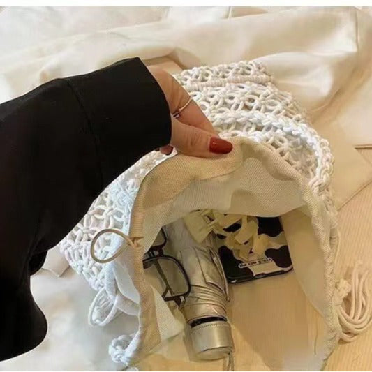 Hollow Out Tassel Woven Beach Shoulder Bag