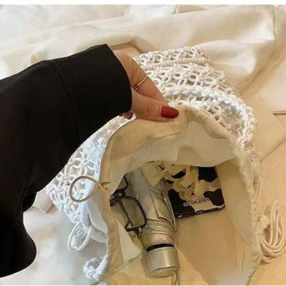 Hollow Out Tassel Woven Beach Shoulder Bag