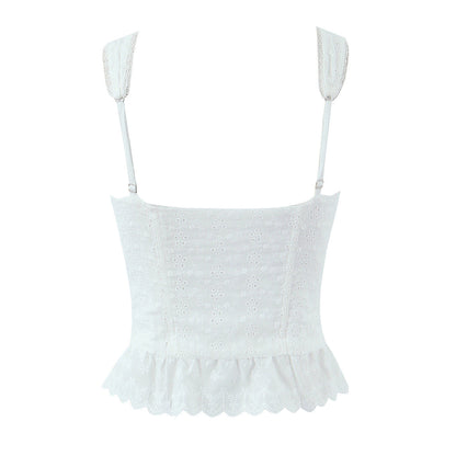 White Sweet Flounce Sleeveless Top Skirt Set
