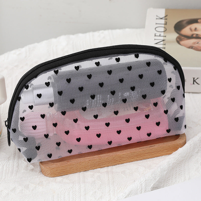 White Love Mesh Portable Make Up Bags
