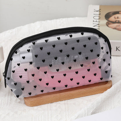White Love Mesh Portable Make Up Bags