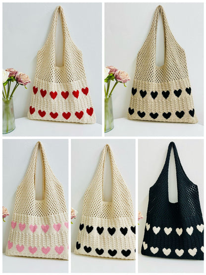 3+ Love Print Hollow Out KNit Shoulder Bag